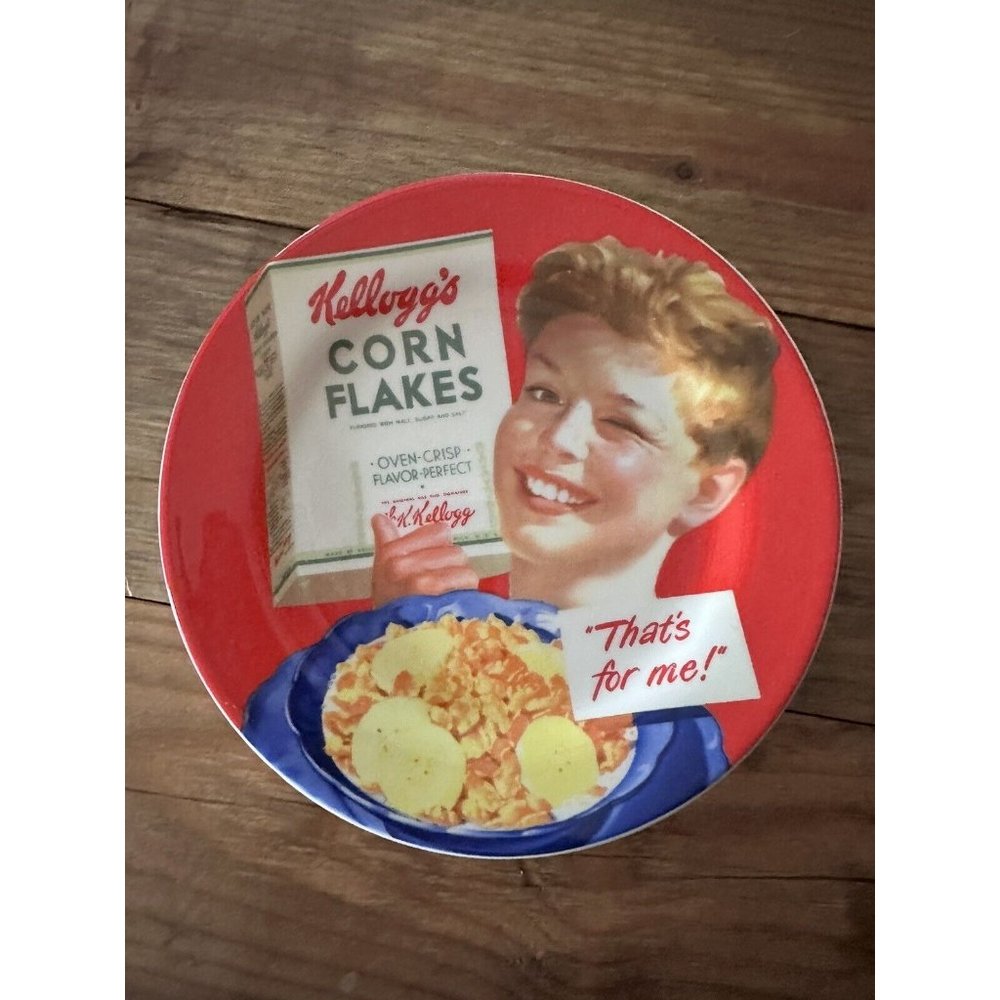 KELLOGGS 2006 8" round red CORN FLAKES CEREAL Ceramic Plate "that's for me"